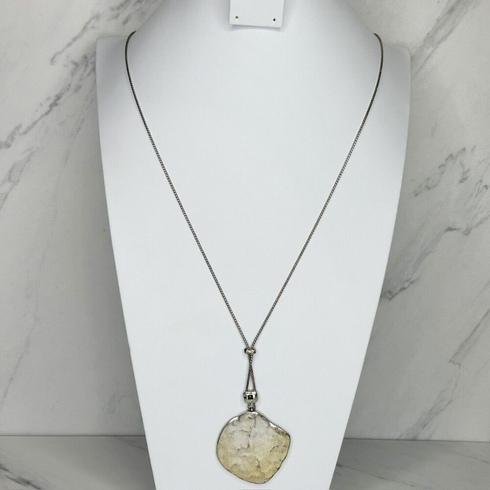 Chico's Silver Tone Rhinestone Lariat Style Pendant Necklace